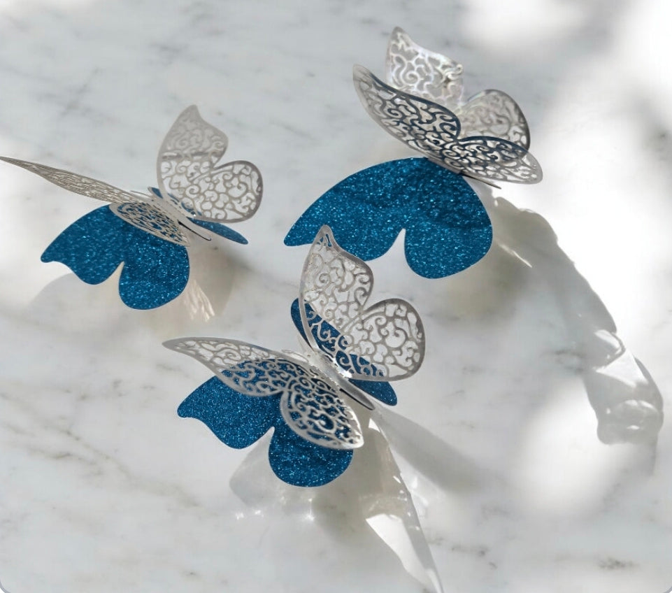 12pc-Blue- 3D Double layer Glitter butterfly 🦋