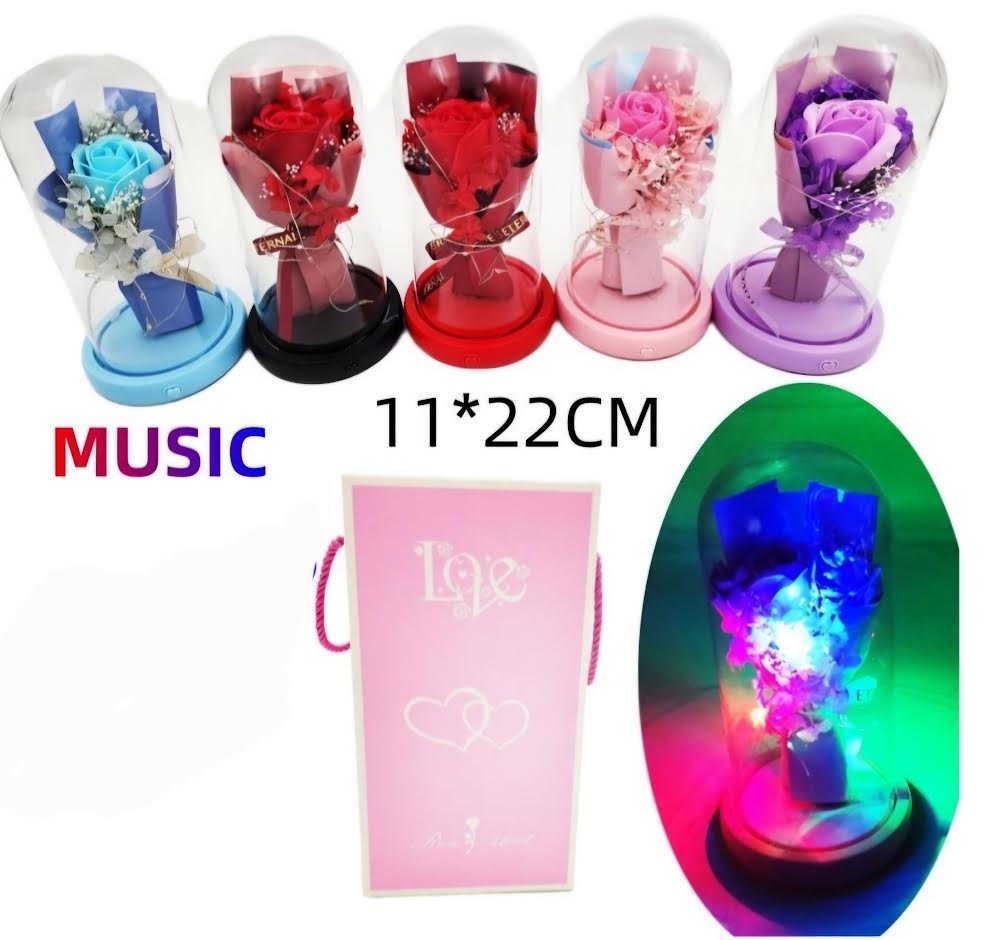 rose bouquet glass dome with light and music