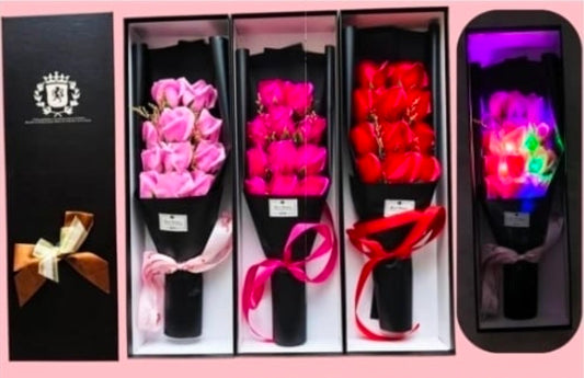 Soap rose bouquet with box and lights