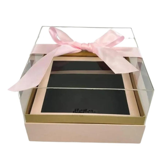 PINK SQUARE ACRYLIC BOX WITH RIBBON BOW