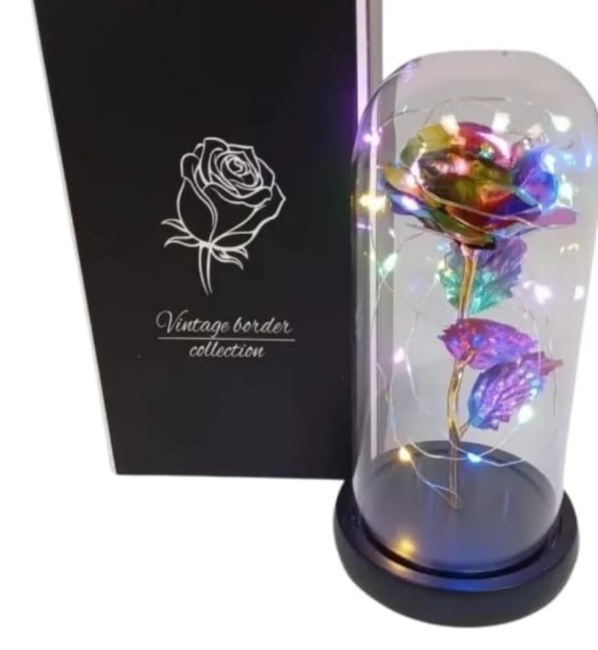 RAINBOW ROSE GLASS DOME