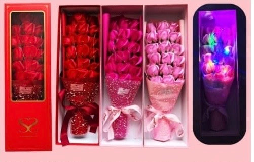Soap Rose bouquet with box & lights
