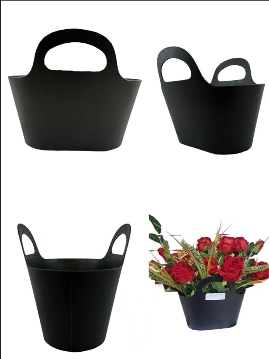 2PC BLACK FLOWER BUCKET BAG