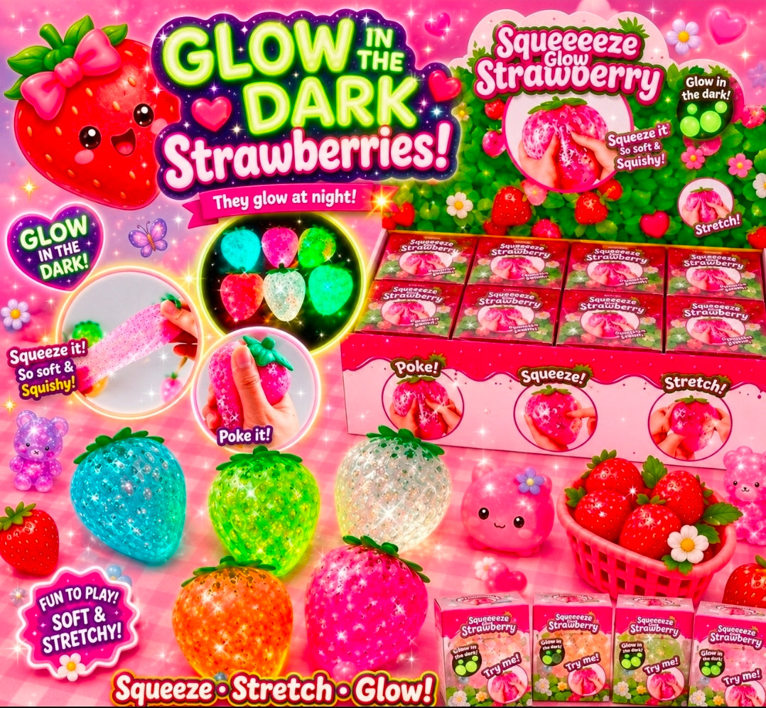 12pc GLOW IN THE DARK Glitter Strawberry 🍓
