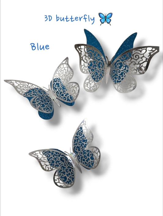 12pc-Blue- 3D Double layer Glitter butterfly 🦋