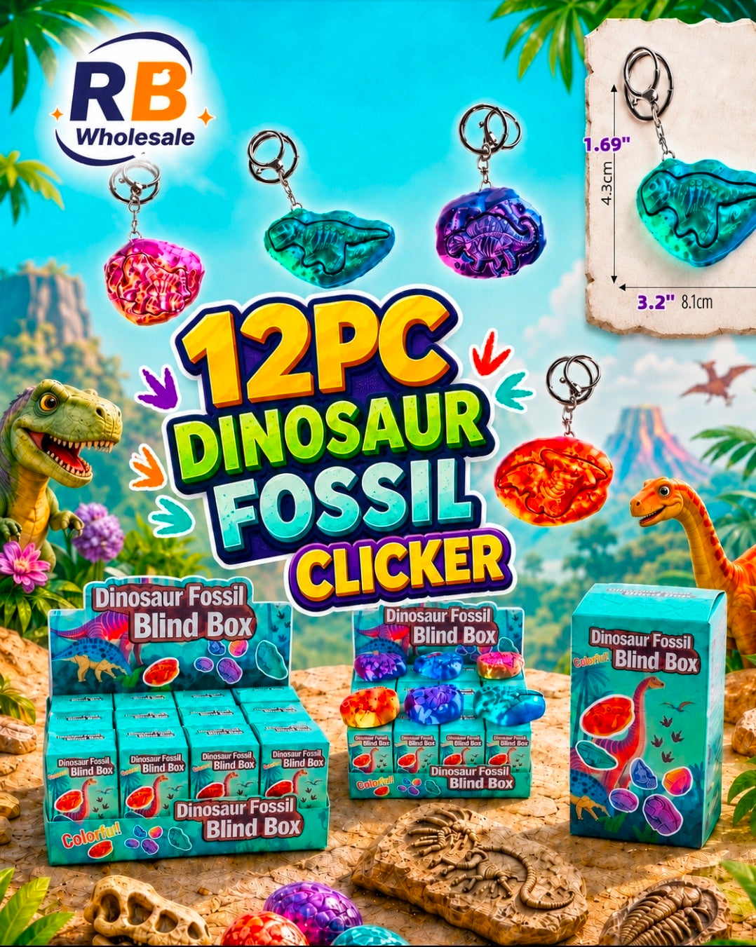 12PC Dinosaur Fossil Clicker