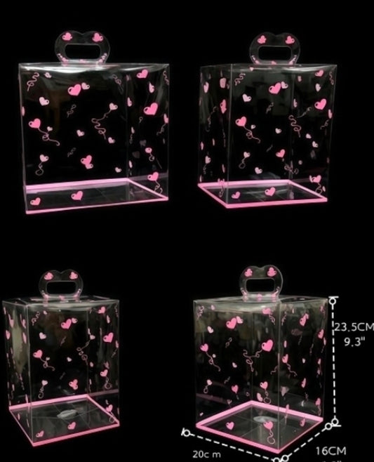 9” pink hearts clear Gift box-12pc