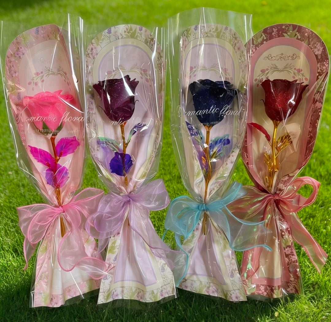 12pc-Glitter single rose with lights